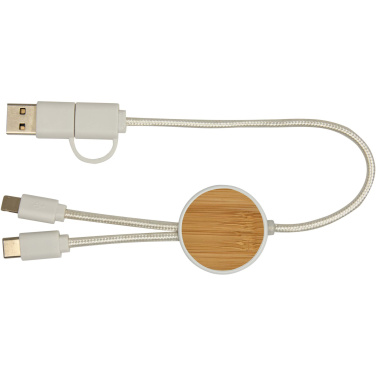 Logotrade business gift image of: Chechia 5-in-1 recycled plastic 30 cm data sync and 27W fast charge cable with bamboo details