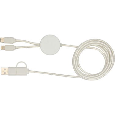 Logotrade promotional product image of: Chechia 5-in-1 recycled plastic 150 cm data sync and 27W fast charge cable with bamboo details