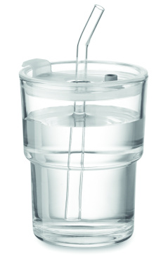 Logotrade promotional giveaway picture of: Glass tumbler with straw 400ml