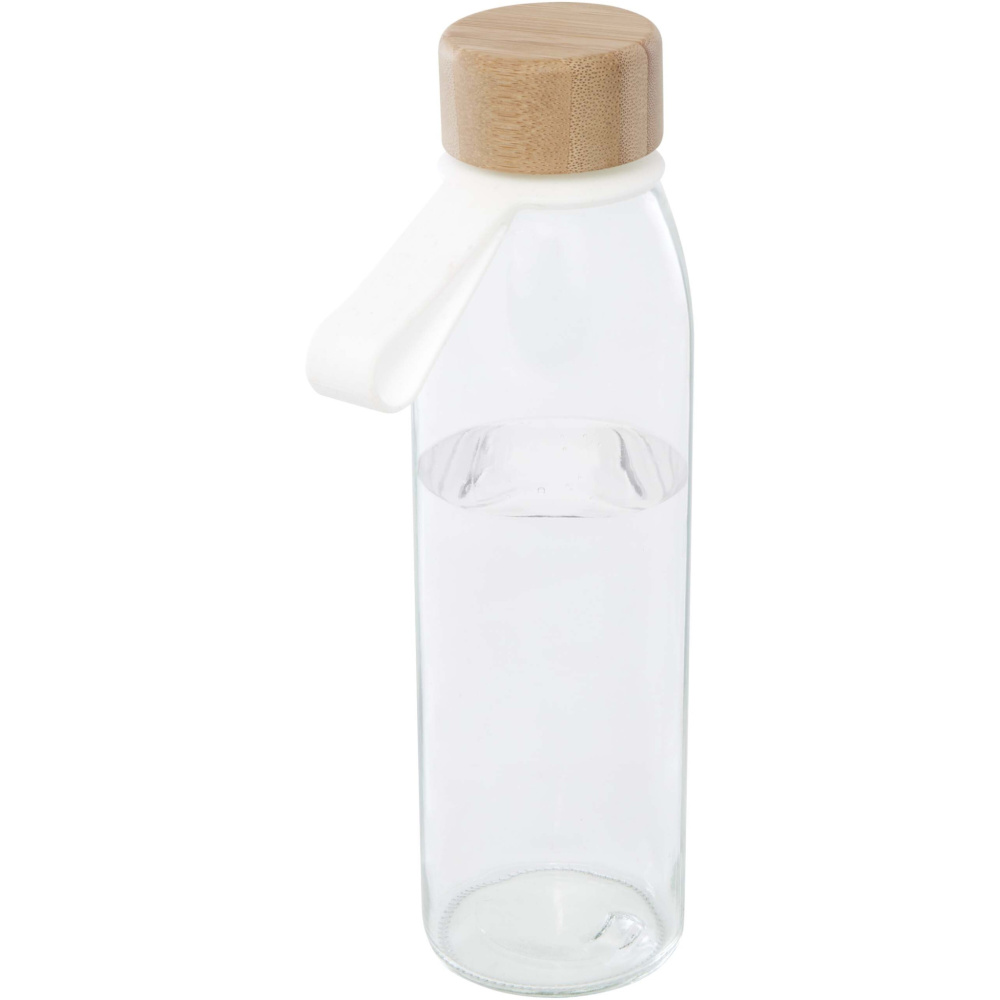 Logo trade promotional items image of: Porto 500 ml glass water bottle with silicone handle and bamboo lid