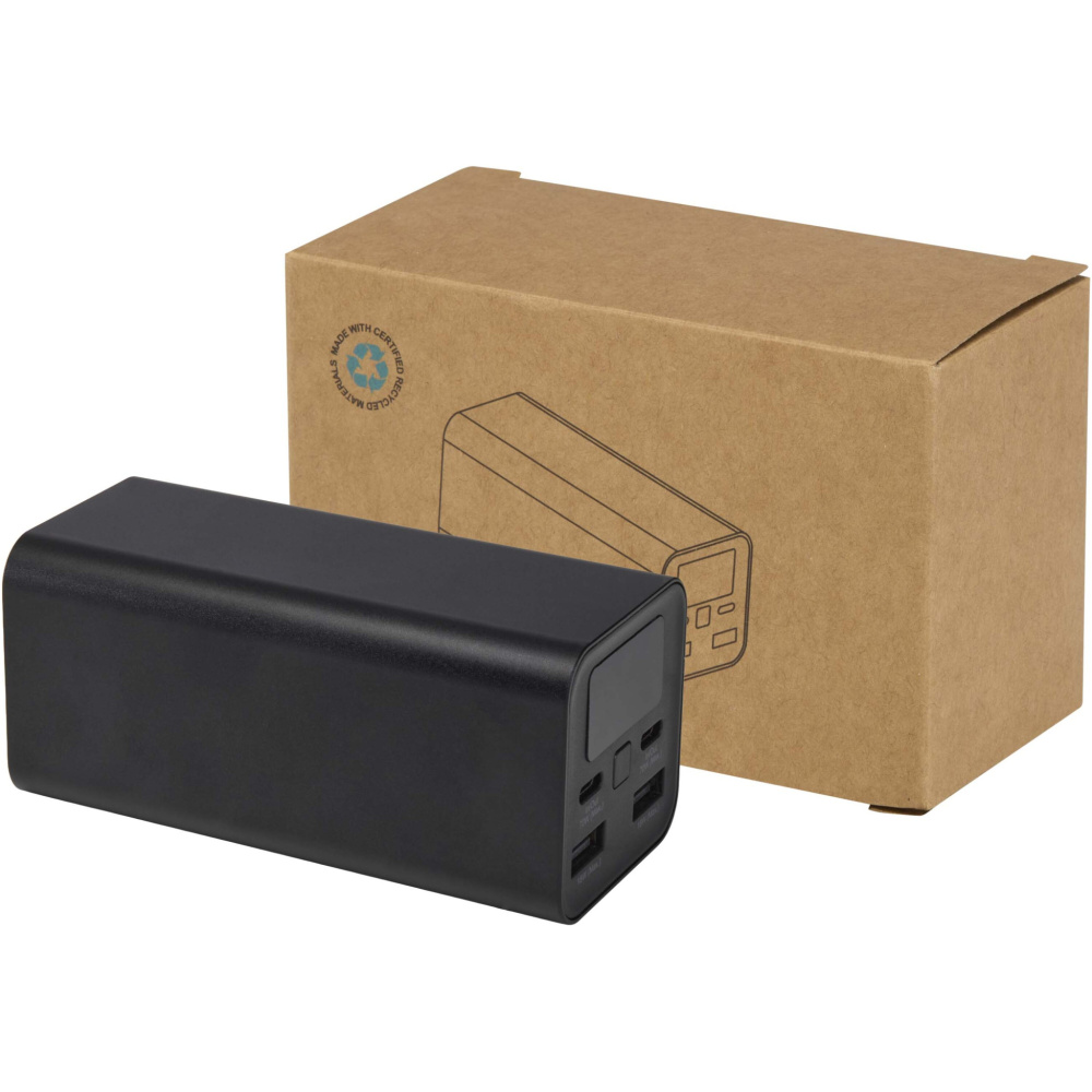 Logo trade promotional merchandise picture of: Acamar 20.000 mAh 70W recycled aluminium laptop power bank