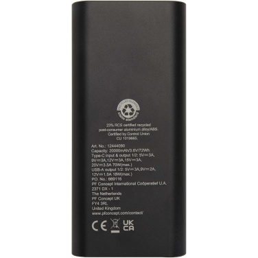 Logotrade promotional merchandise picture of: Acamar 20.000 mAh 70W recycled aluminium laptop power bank