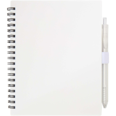 Logo trade promotional merchandise image of: Niove recycled plastic soft cover notebook and ballpoint pen set (blue ink)