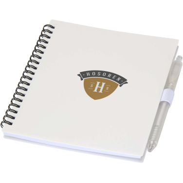 Logo trade promotional giveaways image of: Niove recycled plastic soft cover notebook and ballpoint pen set (blue ink)