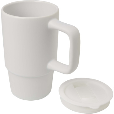 Logo trade promotional merchandise photo of: Carter 450 ml ceramic mug with plastic lid