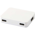 Gaia 4-port USB hub with USB-A and Type-C output and dual input - made from recycled plastic, White