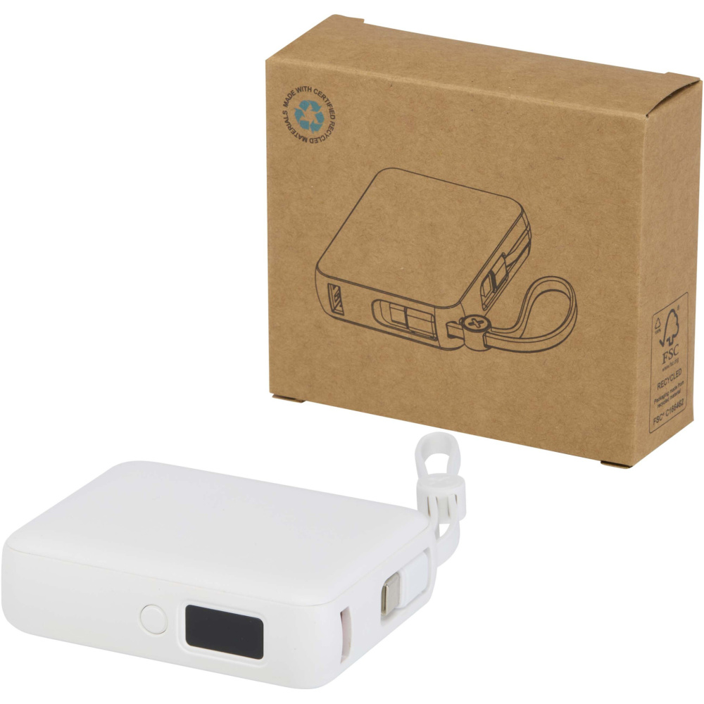 Logotrade promotional product image of: Acrux 10.000 mAh 35W tablet power bank with built in Type-C cable - made from recycled plastic