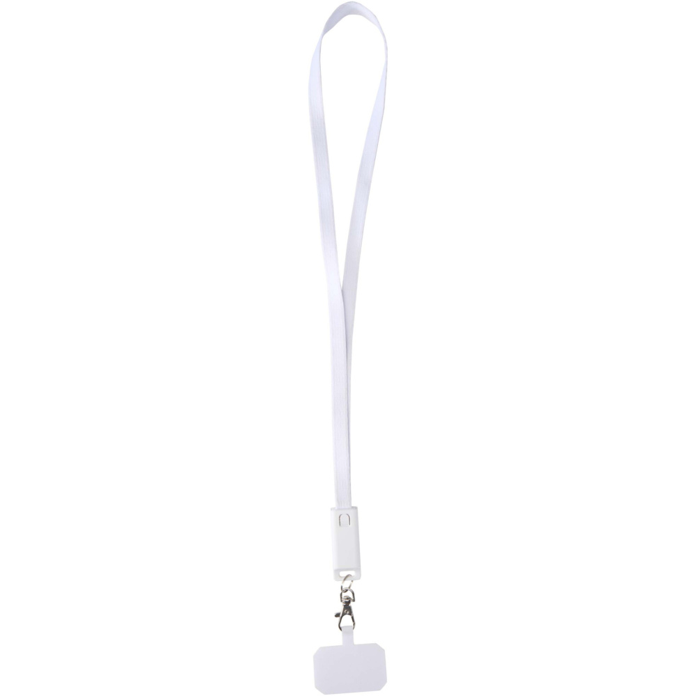 Logo trade promotional items image of: Franz recycled plastic smartphone lanyard with built-in data sync and 65W fast charge 5-in-1 cable
