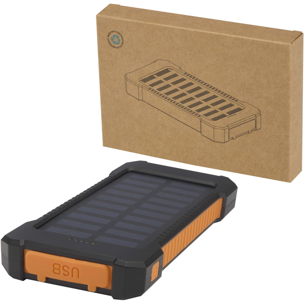 Logo trade promotional gifts picture of: Altair 5000 mAh 10W recycled plastic rugged solar power bank with built-in torch