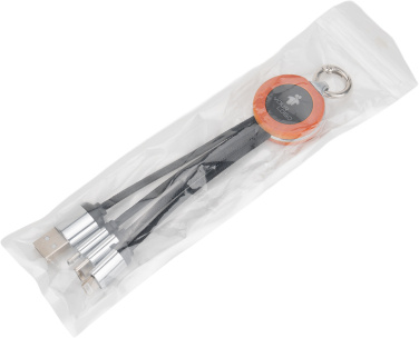 Logo trade promotional giveaways image of: 4-in-1 cable with elighted logo in a wooden casing