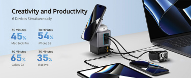 Logo trade business gifts image of: Urban Vitamin Sacramento 105W GAN charger+retractable cables