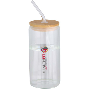 Logo trade corporate gifts image of: Mirage 500 ml single-walled borosilicate glass jar with bamboo lid