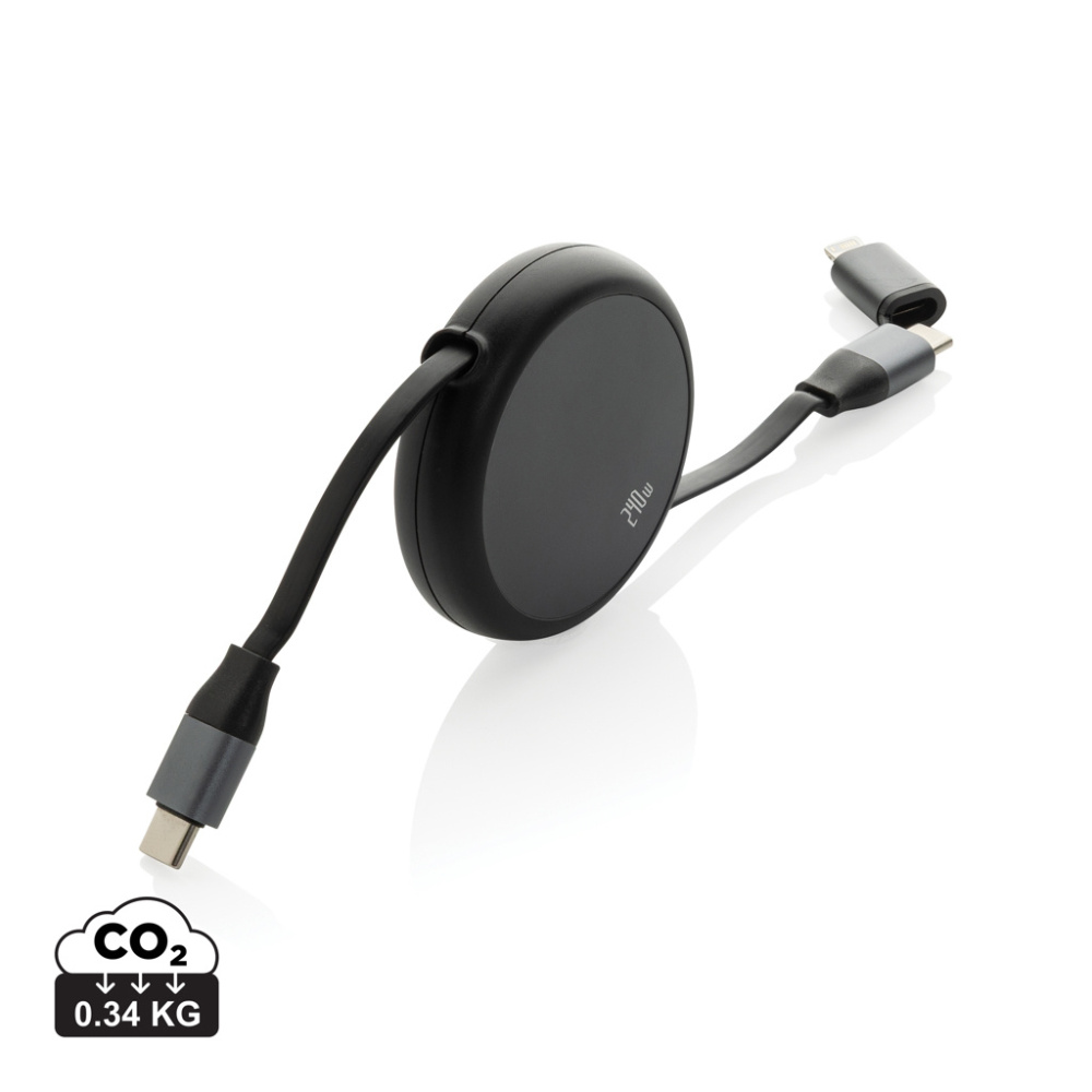 Logo trade promotional giveaway photo of: Terra RCS recycled aluminium retractable 240W 2-in-1 cable
