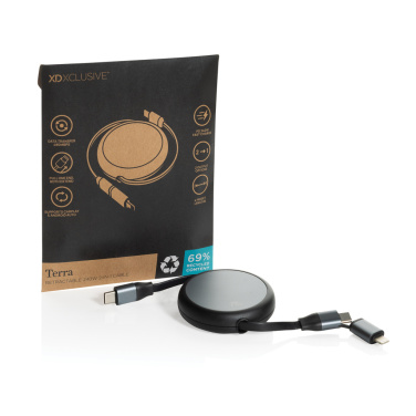 Logo trade promotional giveaways picture of: Terra RCS recycled aluminium retractable 240W 2-in-1 cable