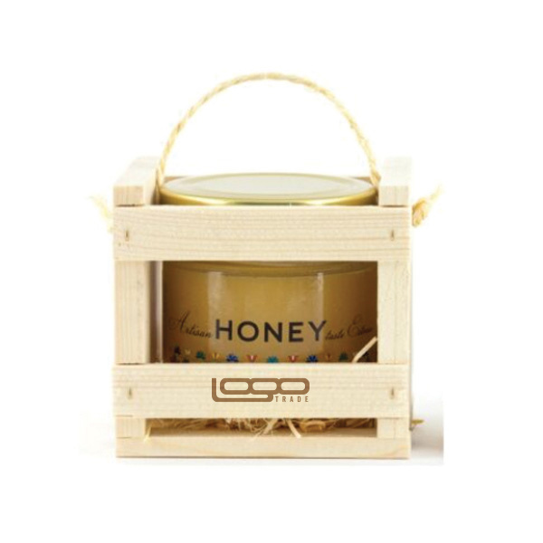 Logo trade promotional gifts picture of: ##Flower honey in a wooden box, 300 ml with custom design