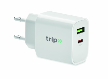 Logotrade reklaamtooted pilt: 18W 2 pordiga USB laadija EU pistik