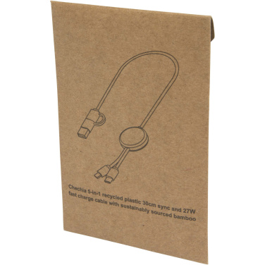 Logo trade reklaamkingi pilt: Chechia viis-ühes taaskasutatud plastist kiirlaadimiskaabel bambusdetailidega