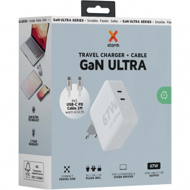 Logo trade mainoslahjat ja liikelahjat kuva: Xtorm XVC2067 GaNUltra 67 W matkalaturi 100 W USB-C PD -kaapelilla