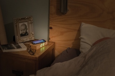 Logo trade liikelahja kuva: Herätyskello ja 5W langaton laturi bambusta