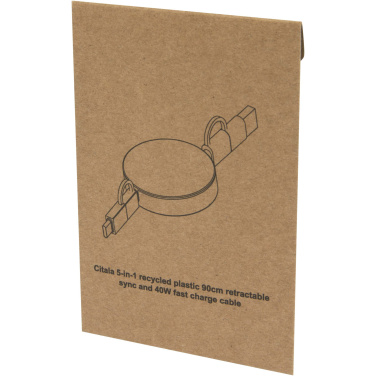 Logo trade mainoslahjat tuotekuva: Citala kierrätysmuovinen 40 W:n ja 90 cm:n sisäänvedettävä datasynkronoiva 5-in-1-pikalatauskaapeli