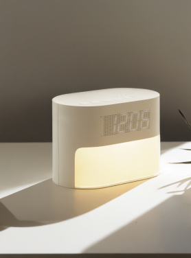 Logo trade liikelahja mainoslahja tuotekuva: LumaRise RCS -herätyskello, valkoinen kohina, kierrätysmuovi